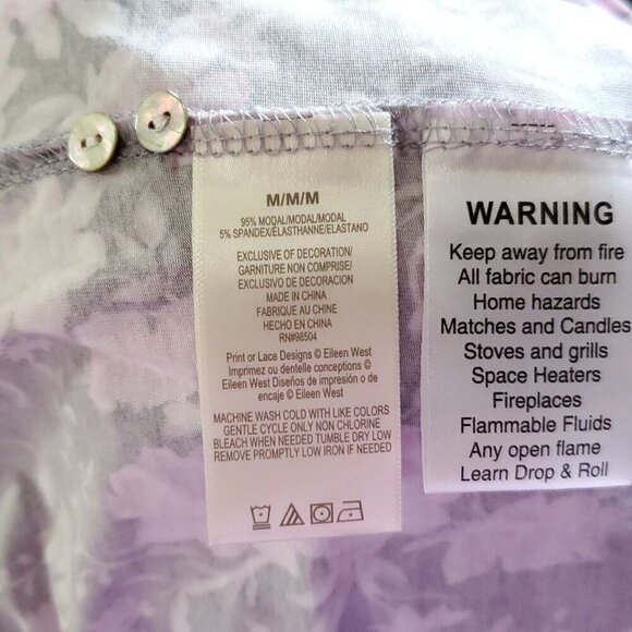 NWT Eileen West Nightgown Floral Sz M Gray Pink Cap Sleeve Modal Cottagecore - Picture 7 of 7